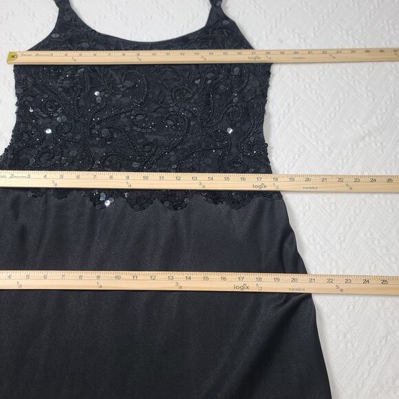 Carmen Marc valvo black beaded sequin silk trumpet gown black Sz 14 wedding - Picture 8 of 13